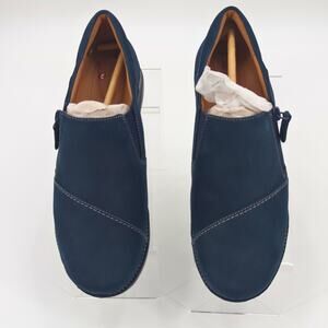 Clarks Loafers Womens 9.5 Wide Navy Nubuck Comfort Loafers Slip On Workwear NEW